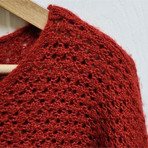 Chico's Sweater Womens XL Red Wool Mohair Blend Open Knit 3/4 Sleeve Pullover - Picture 3 of 8